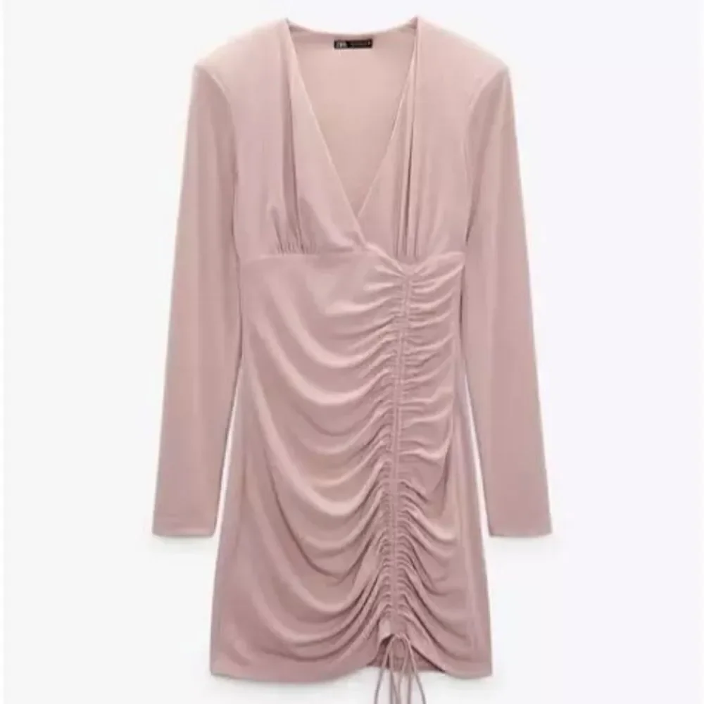 New Zara Pale Pink Mini Ruched Dress Blogger Favorite Size Medium - Picture 3 of 13